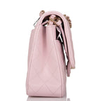 Chanel Rose Clair Quilted Caviar Medium Classic Double Flap Bag Light Gold Hardware