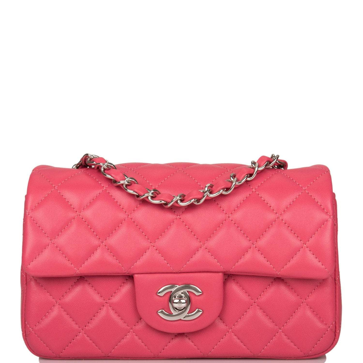 Chanel Pink Quilted Lambskin Rectangular Mini Classic Flap Bag Silver Hardware