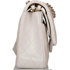 Chanel White Iridescent Quilted Lambskin Medium Classic Double Flap Bag Light Gold Hardware