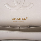 Chanel White Iridescent Quilted Lambskin Medium Classic Double Flap Bag Light Gold Hardware