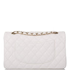 Chanel White Quilted Caviar Medium Classic Double Flap Bag Gold Hardware