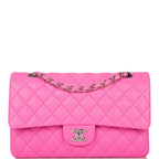 Chanel Neon Pink Quilted Lambskin Medium Classic Double Flap Bag Silver Hardware