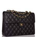 Chanel Vintage Black Quilted Caviar Jumbo Single Flap Bag Gold Hardware