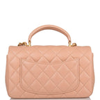 Chanel Mini Rectangular Flap with Top Handle Beige Lambskin Antique Gold Hardware