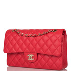 Chanel Medium Classic Double Flap Bag Red Quilted Caviar Light Gold Hardware
