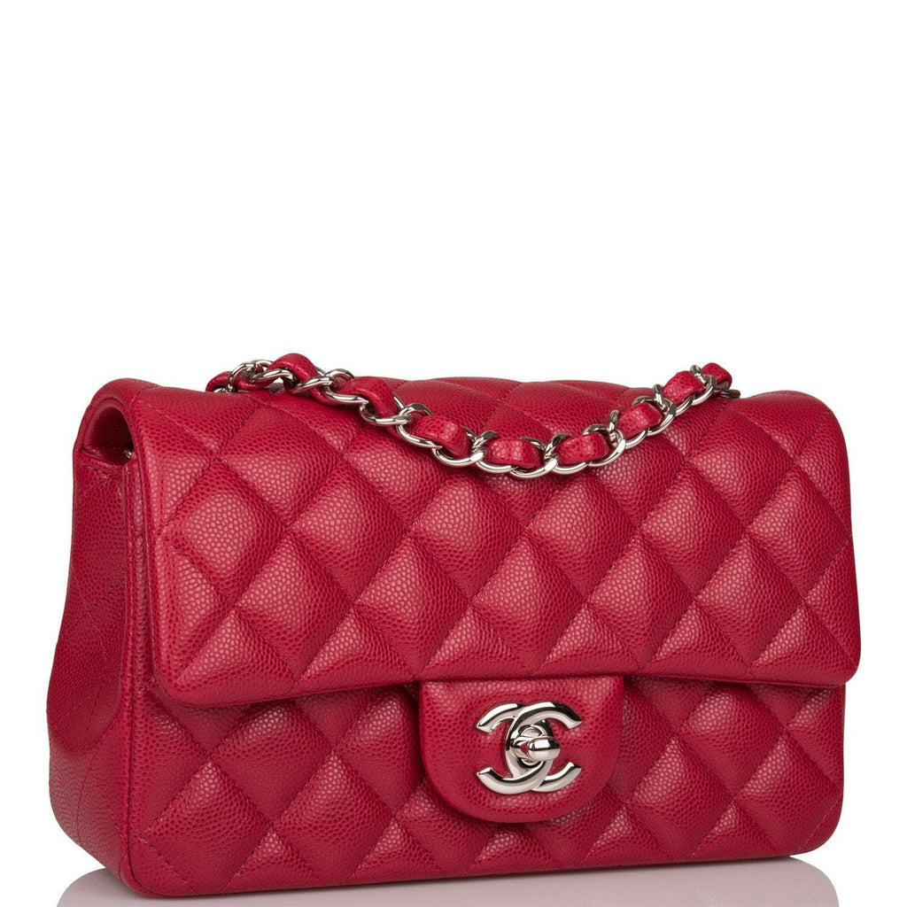 Chanel Mini Rectangular Flap Bag Red Caviar Silver Hardware
