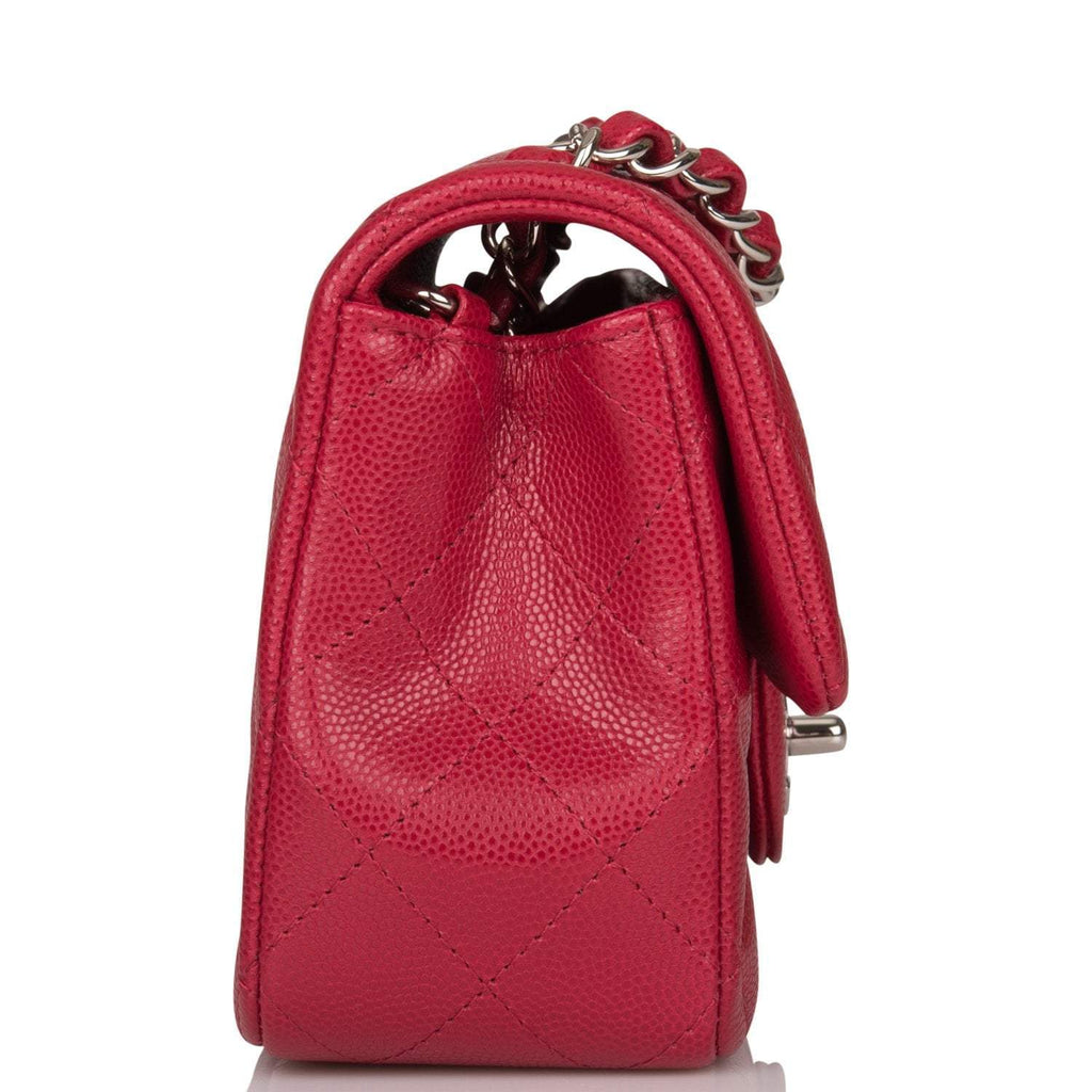 Chanel Mini Rectangular Flap Bag Red Caviar Silver Hardware
