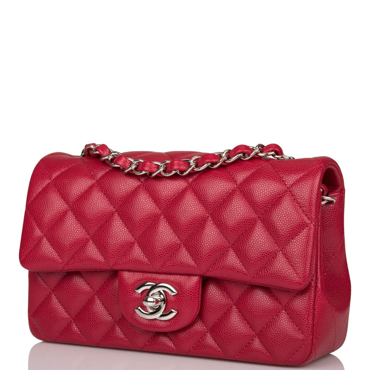 Chanel Mini Rectangular Flap Bag Red Caviar Silver Hardware