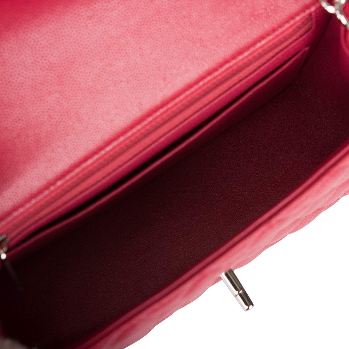 Chanel Mini Rectangular Flap Bag Red Caviar Silver Hardware