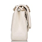 Chanel White Quilted Caviar Medium Classic Double Flap Bag Light Gold Hardware