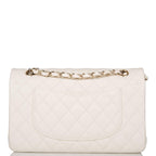 Chanel White Quilted Caviar Medium Classic Double Flap Bag Light Gold Hardware
