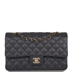 Chanel Medium Classic Double Flap Bag Dark Grey Caviar Light Gold Hardware