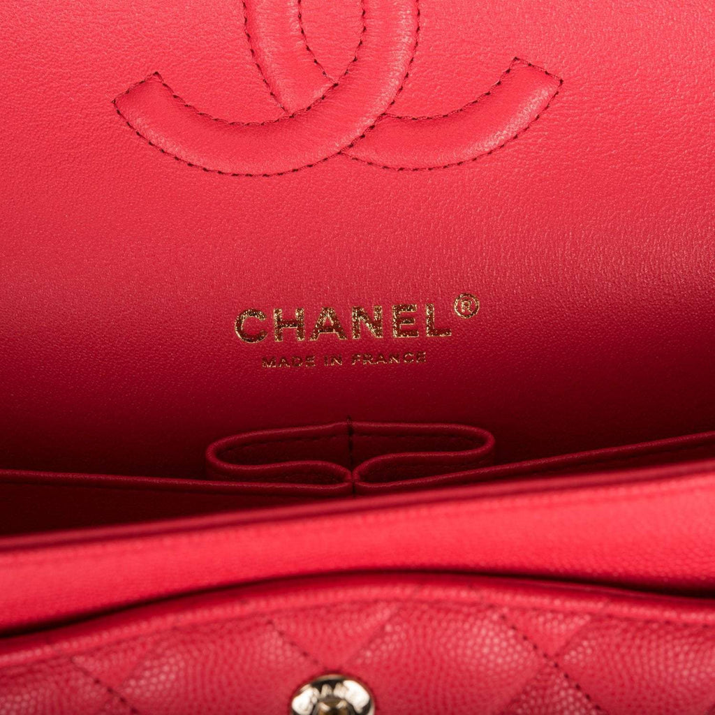 Chanel Medium Classic Double Flap Bag Pink Caviar Light Gold Hardware