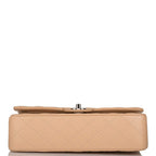 Chanel Medium Classic Double Flap Bag Beige Quilted Caviar Silver Hardware