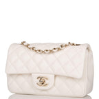 Chanel White Quilted Lambskin Rectangular Mini Classic Flap Bag Light Gold Hardware