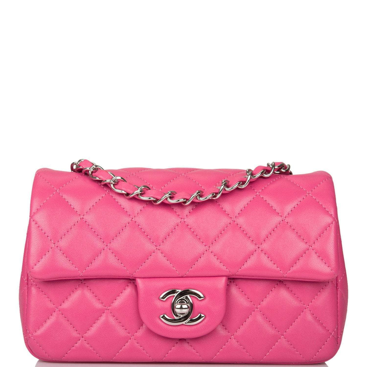 Chanel Pink Quilted Lambskin Rectangular Mini Classic Flap Bag Silver Hardware