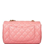 Chanel Pink Quilted Lambskin Rectangular Mini Classic Flap Bag Antique Gold Hardware