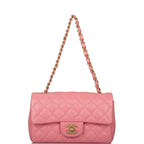 Chanel Pink Quilted Lambskin Rectangular Mini Classic Flap Bag Antique Gold Hardware