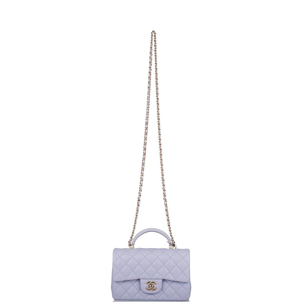 Chanel Rectangular Mini Flap Bag with Top Handle Lavender Quilted Lambskin Light Gold Hardware