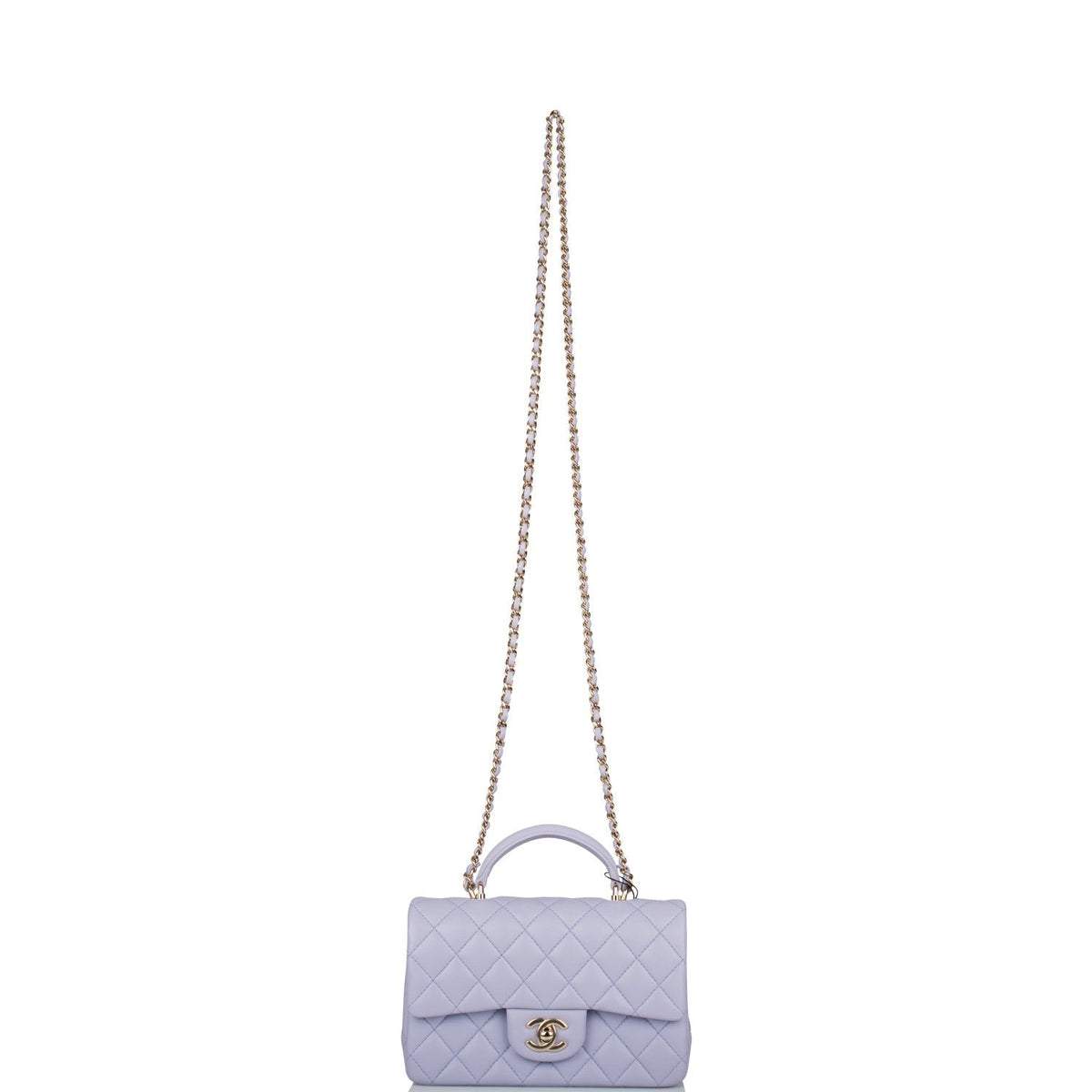 Chanel Rectangular Mini Flap Bag with Top Handle Lavender Quilted Lambskin Light Gold Hardware