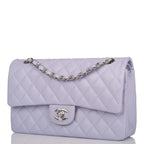 Chanel Medium Classic Double Flap Bag Lavender Quilted Caviar Silver Hardware