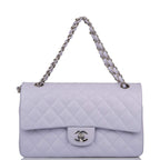 Chanel Medium Classic Double Flap Bag Lavender Quilted Caviar Silver Hardware