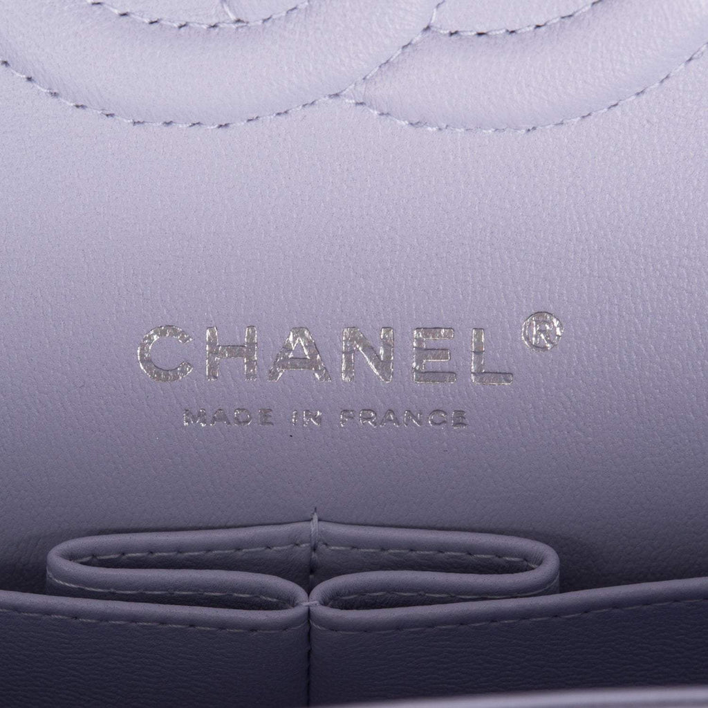 Chanel Medium Classic Double Flap Bag Lavender Quilted Caviar Silver Hardware