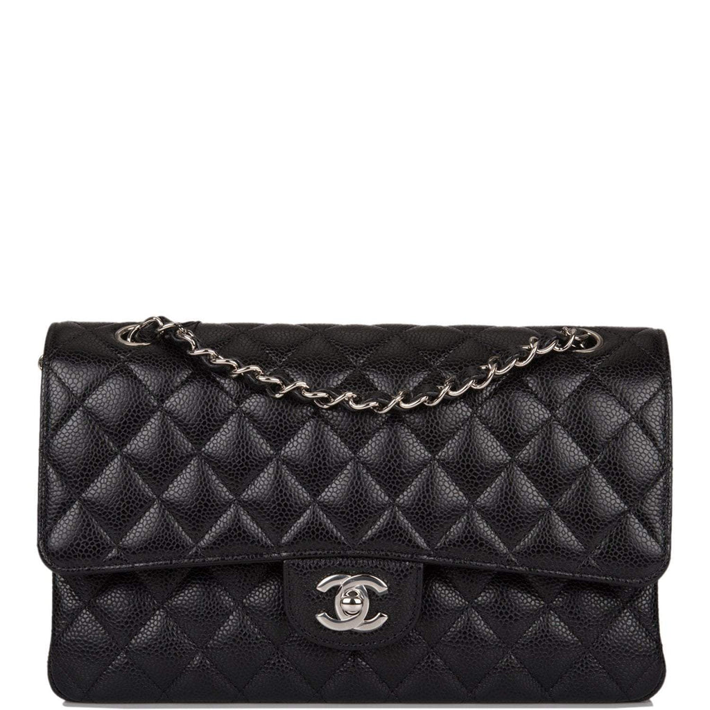 Chanel Medium Classic Double Flap Bag Black Quilted Caviar Silver Hardware