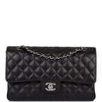 Chanel Medium Classic Double Flap Bag Black Quilted Caviar Silver Hardware