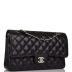 Chanel Medium Classic Double Flap Bag Black Quilted Caviar Silver Hardware