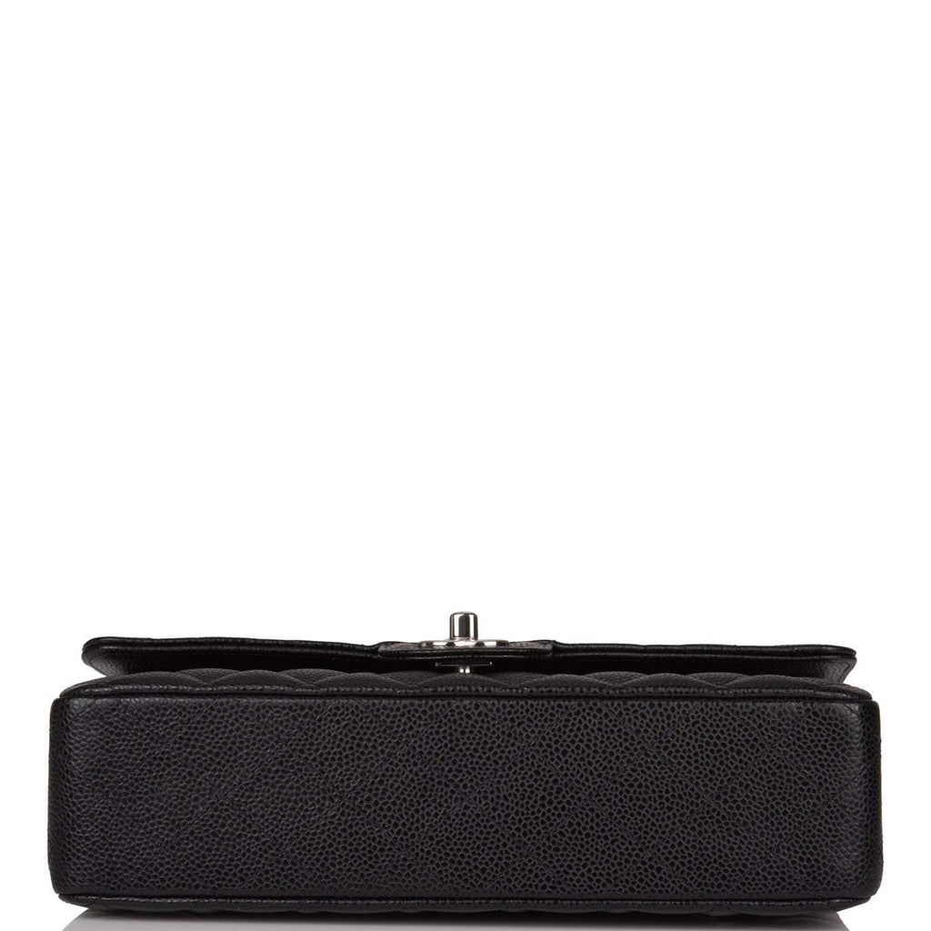 Chanel Medium Classic Double Flap Bag Black Quilted Caviar Silver Hardware