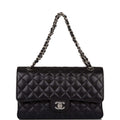Chanel Medium Classic Double Flap Bag Black Quilted Caviar Silver Hardware