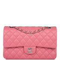 Chanel Medium Classic Double Flap Bag Rose Quilted Lambskin Silver Hardware