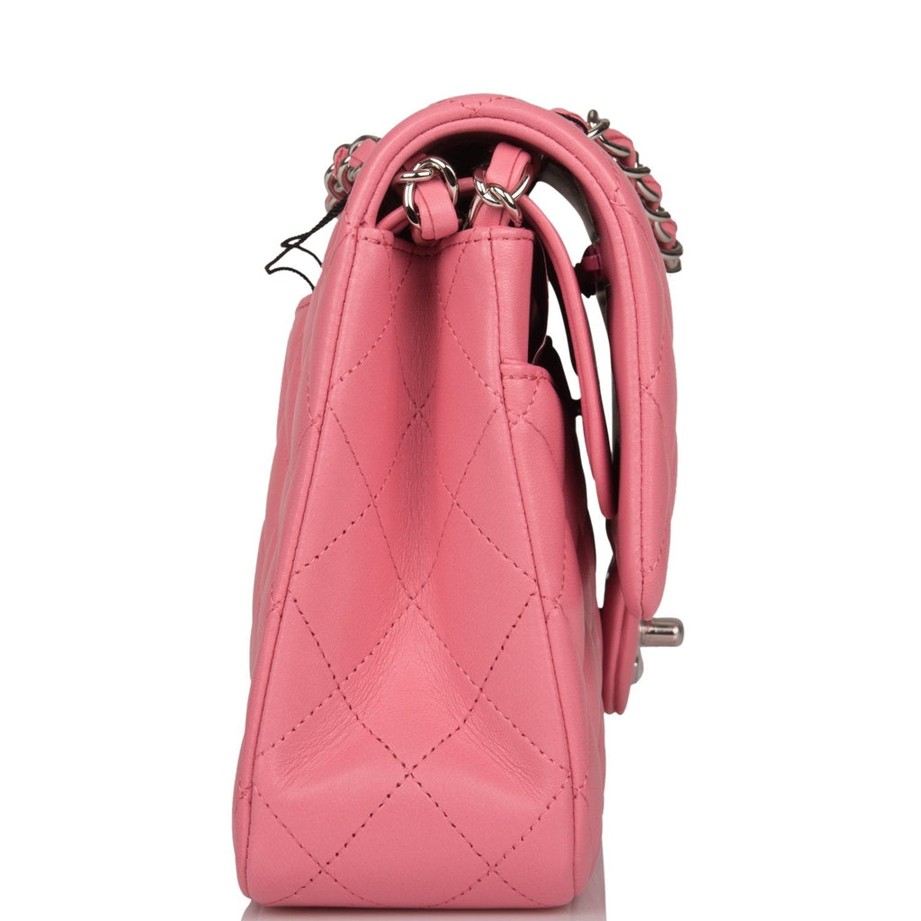 Chanel Medium Classic Double Flap Bag Rose Quilted Lambskin Silver Hardware