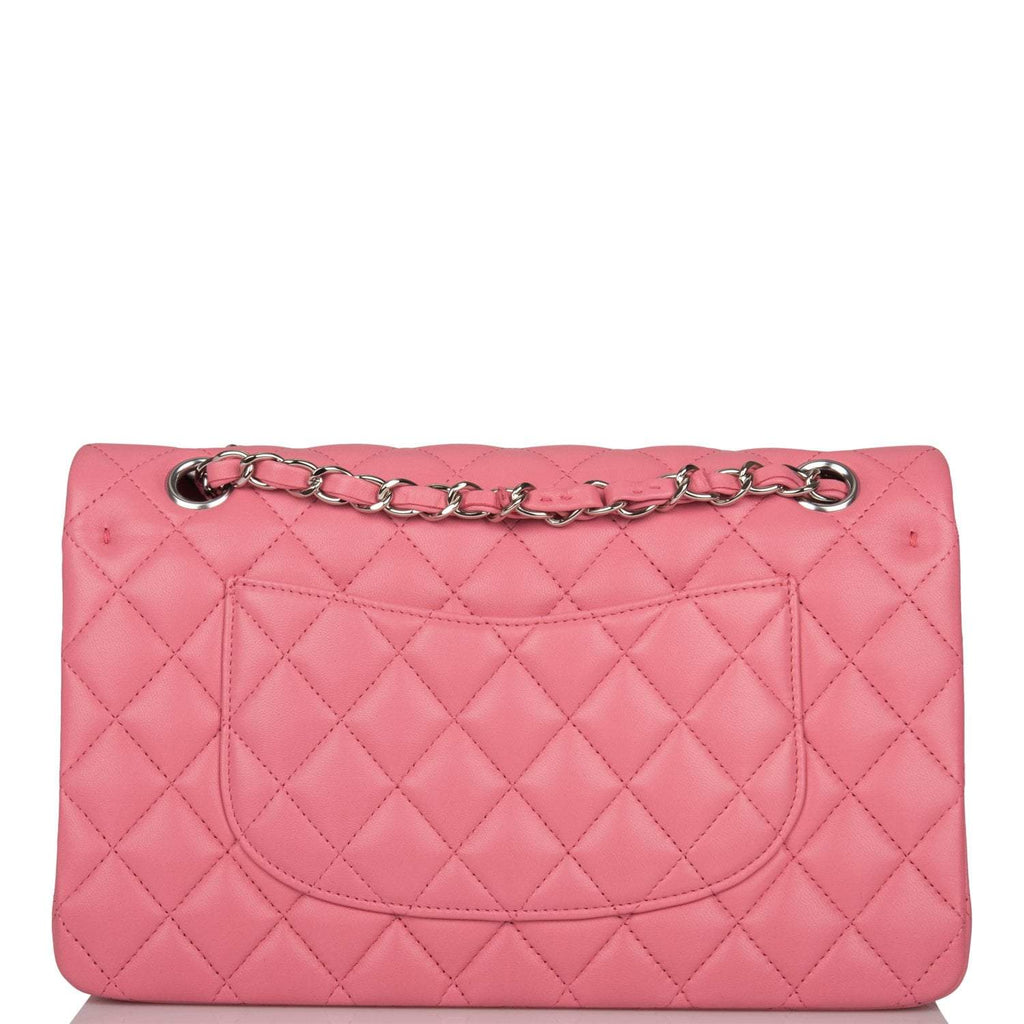 Chanel Medium Classic Double Flap Bag Rose Quilted Lambskin Silver Hardware