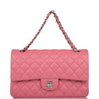 Chanel Medium Classic Double Flap Bag Rose Quilted Lambskin Silver Hardware
