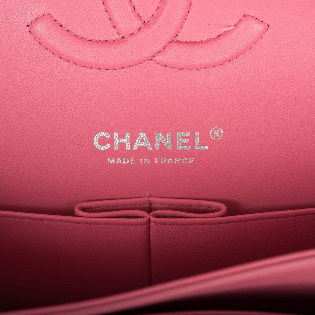 Chanel Medium Classic Double Flap Bag Rose Quilted Lambskin Silver Hardware
