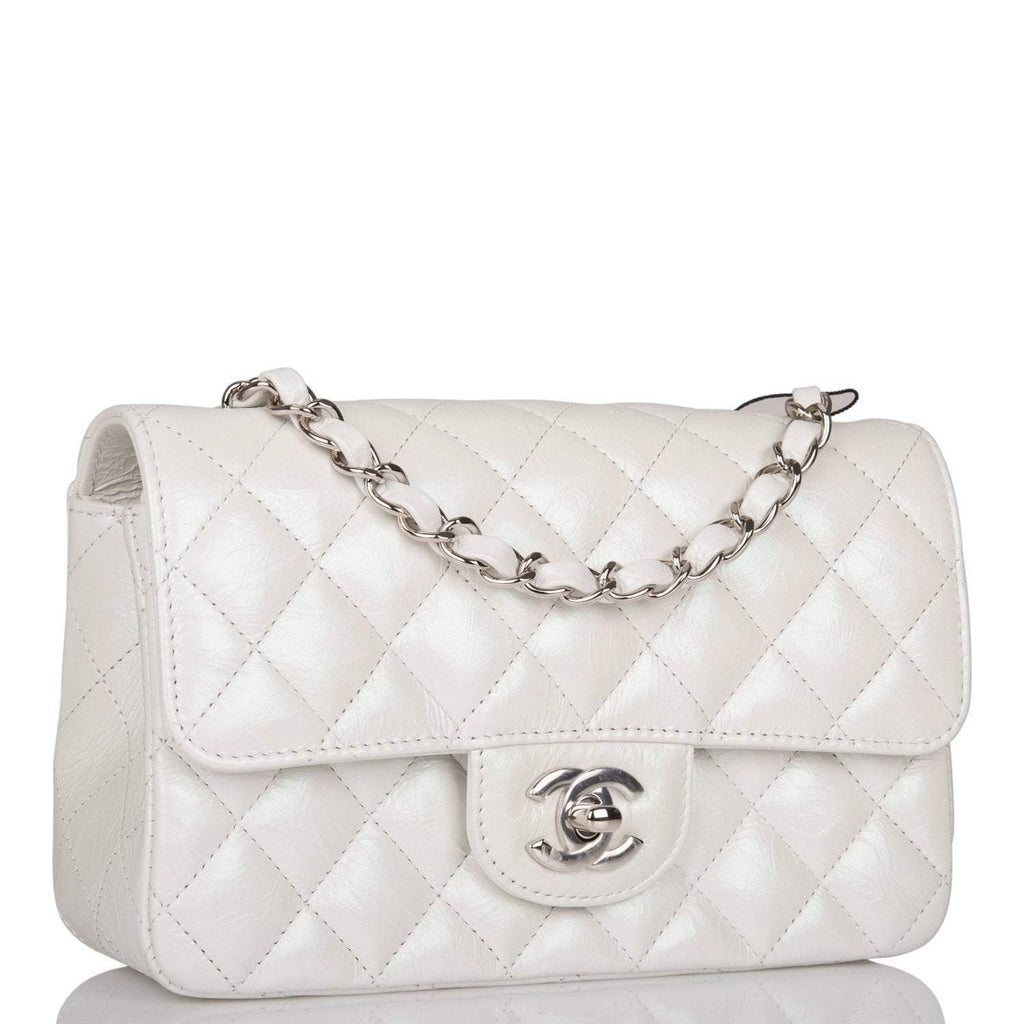 Chanel Mini Rectangular Flap Bag White Iridescent Lambskin Silver Hardware