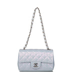 Chanel Mini Rectangular Flap Bag Blue Iridescent Lambskin Silver Hardware