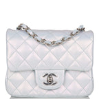 Chanel Mini Square Flap Bag Blue Iridescent Lambskin Silver Hardware
