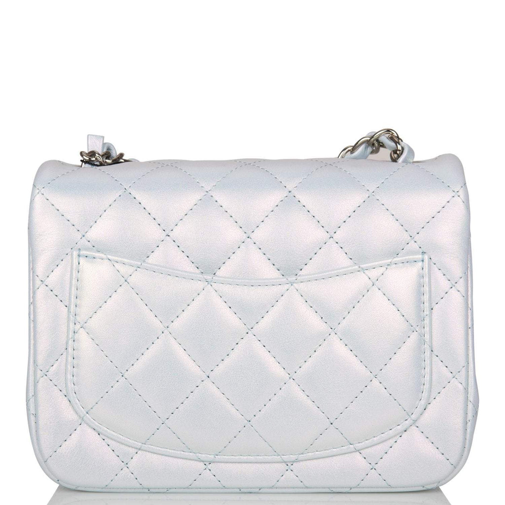 Chanel Mini Square Flap Bag Blue Iridescent Lambskin Silver Hardware