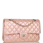 Chanel Medium Classic Double Flap Bag Pink Iridescent Lambskin Silver Hardware