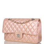 Chanel Medium Classic Double Flap Bag Pink Iridescent Lambskin Silver Hardware