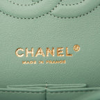 Chanel Light Green Quilted Lambskin Medium Classic Double Flap Bag Light Gold Hardware