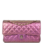 Chanel Medium Classic Double Flap Bag Purple Iridescent Lambskin Light Gold Hardware