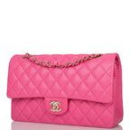 Chanel Pink Quilted Caviar Medium Classic Double Flap Bag Light Gold Hardware