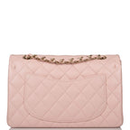 Chanel Rose Clair Quilted Caviar Small Classic Double Flap Bag Light Gold Hardware