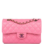 Chanel Pink Quilted Lambskin Small Classic Double Flap Bag Rainbow Hardware