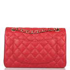 Chanel Red Quilted Lambskin Small Classic Double Flap Bag Light Gold Hardware