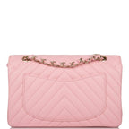 Chanel Pink Chevron Caviar Small Classic Double Flap Bag Light Gold Hardware
